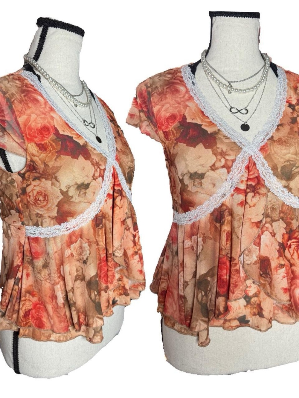 Dreamer Floral Lace Babydoll Top Medium / Y2K Vintage Coquette